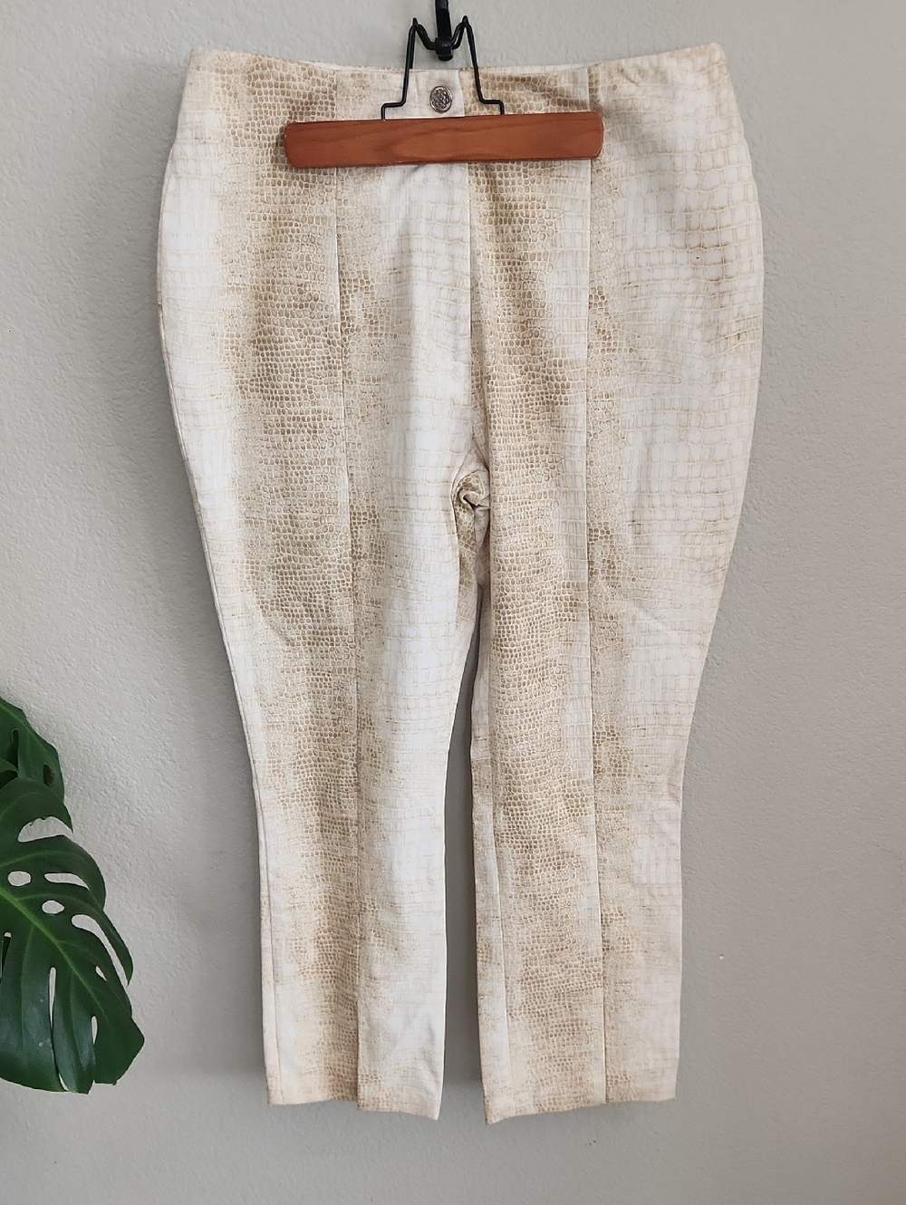 Paolo Santini Crocodile Pattern Cream Beige Ankle Pants Womens Sz 12